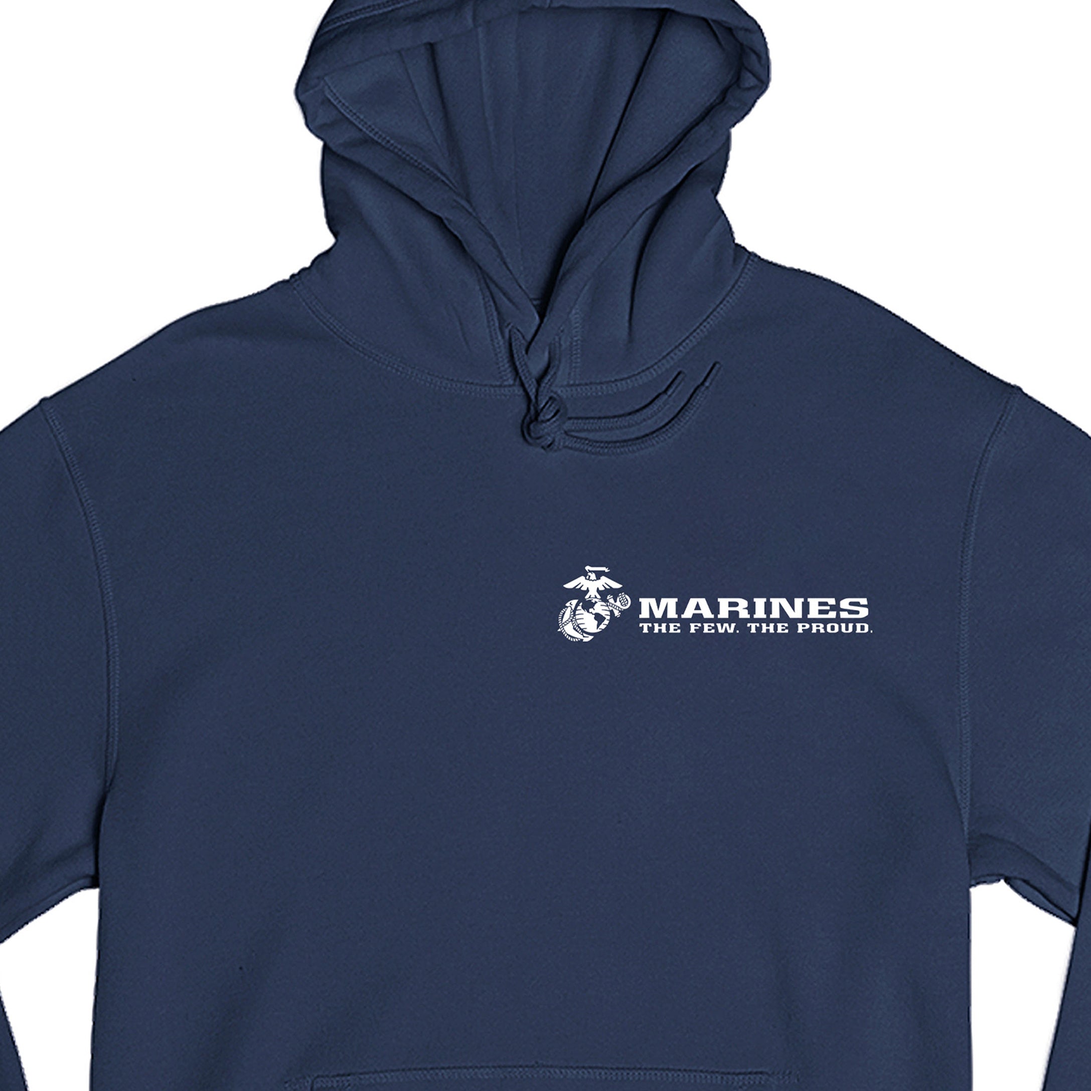 Navy USMC Hoodie with Eagle Globe Anchor and The Few The Proud slogan