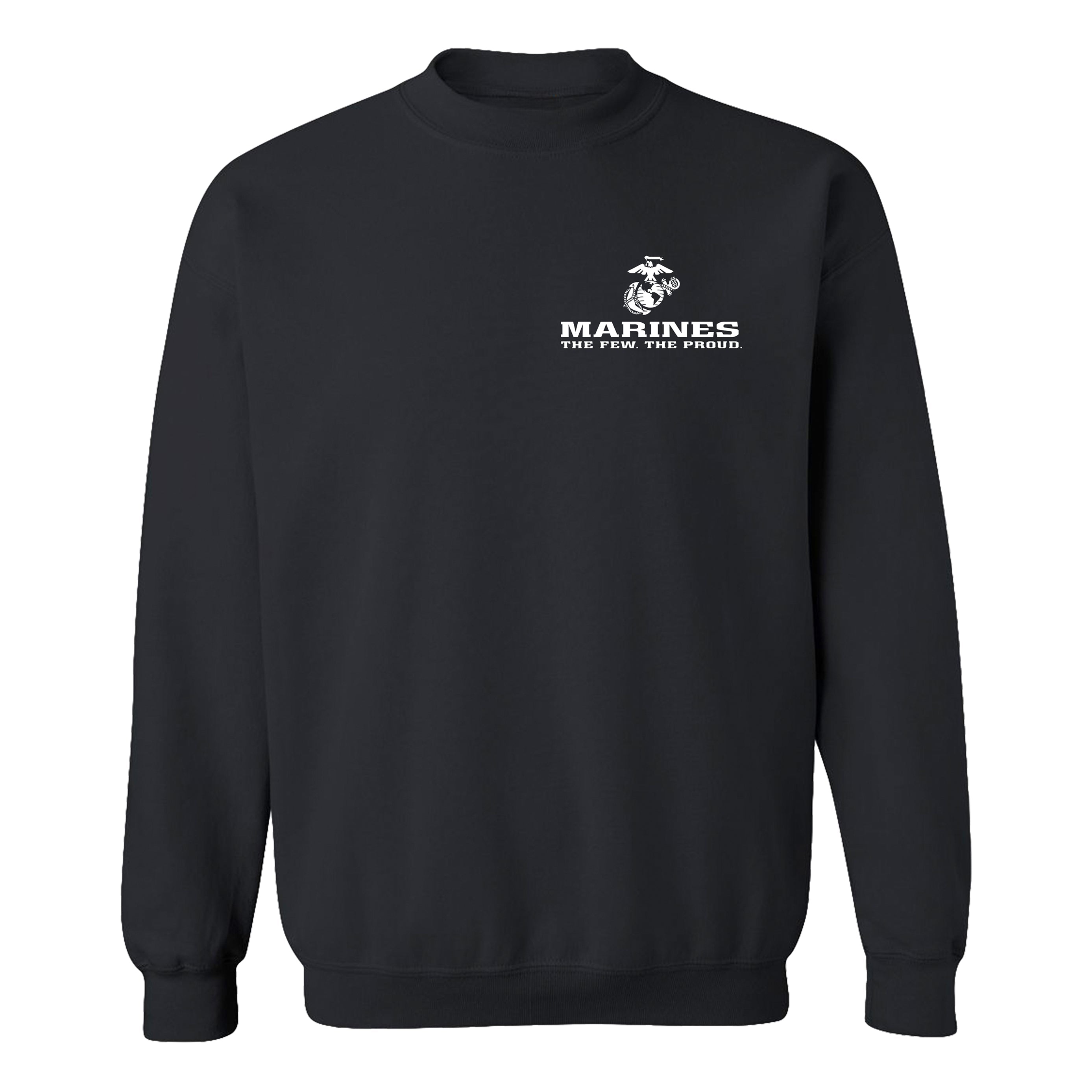 Black USMC sweatshirt with Eagle Globe Anchor and The Few The Proud slogan