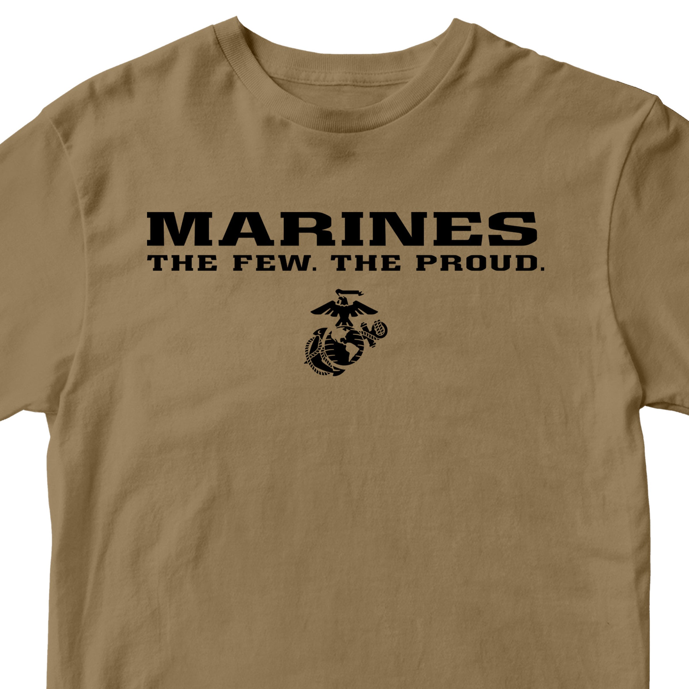 Marines The Few The Proud T-shirt with Eagle Globe and Anchor graphic brown cotton tee