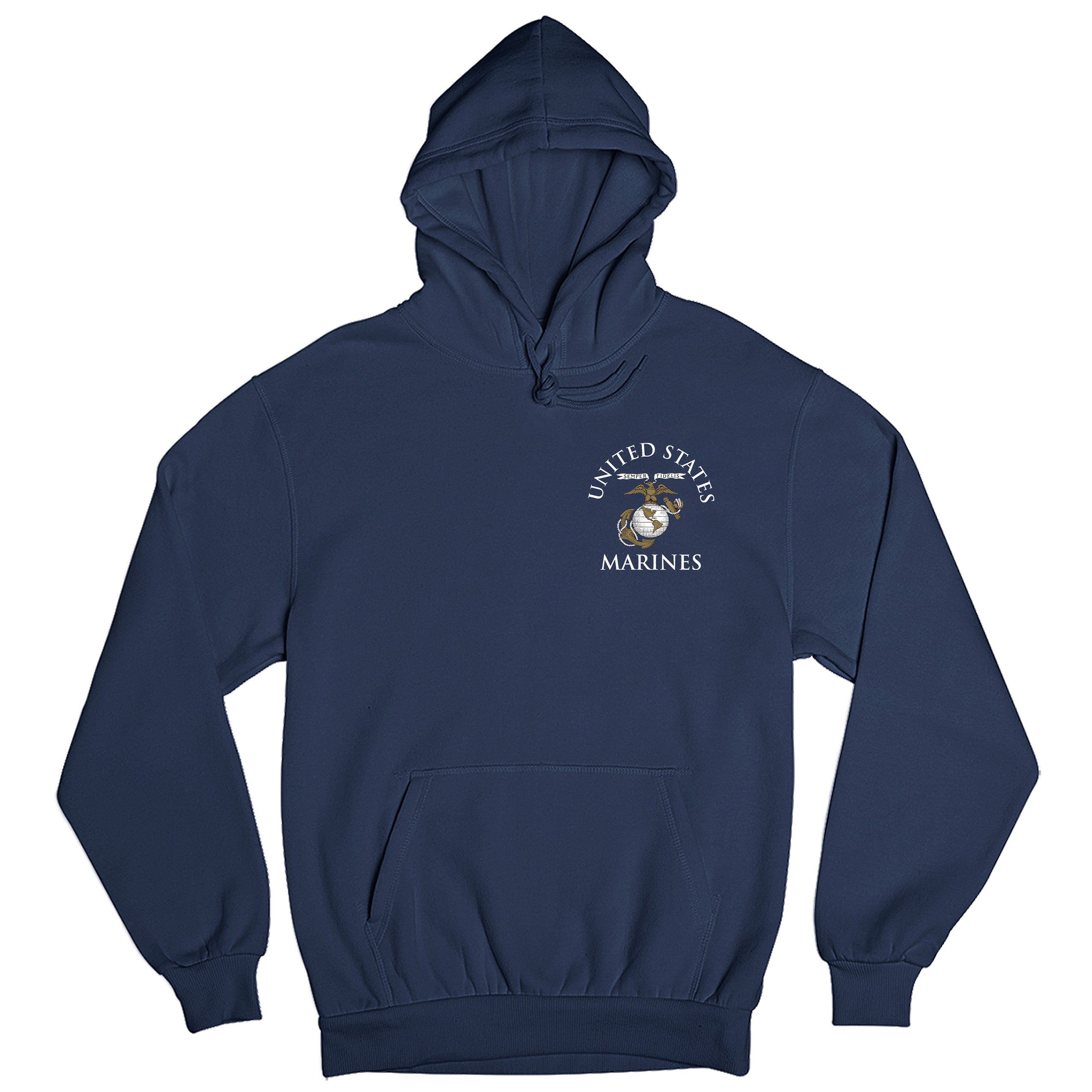 Navy Marine Corps Hoodie featuring United States Marines text and EGA emblem chest seal