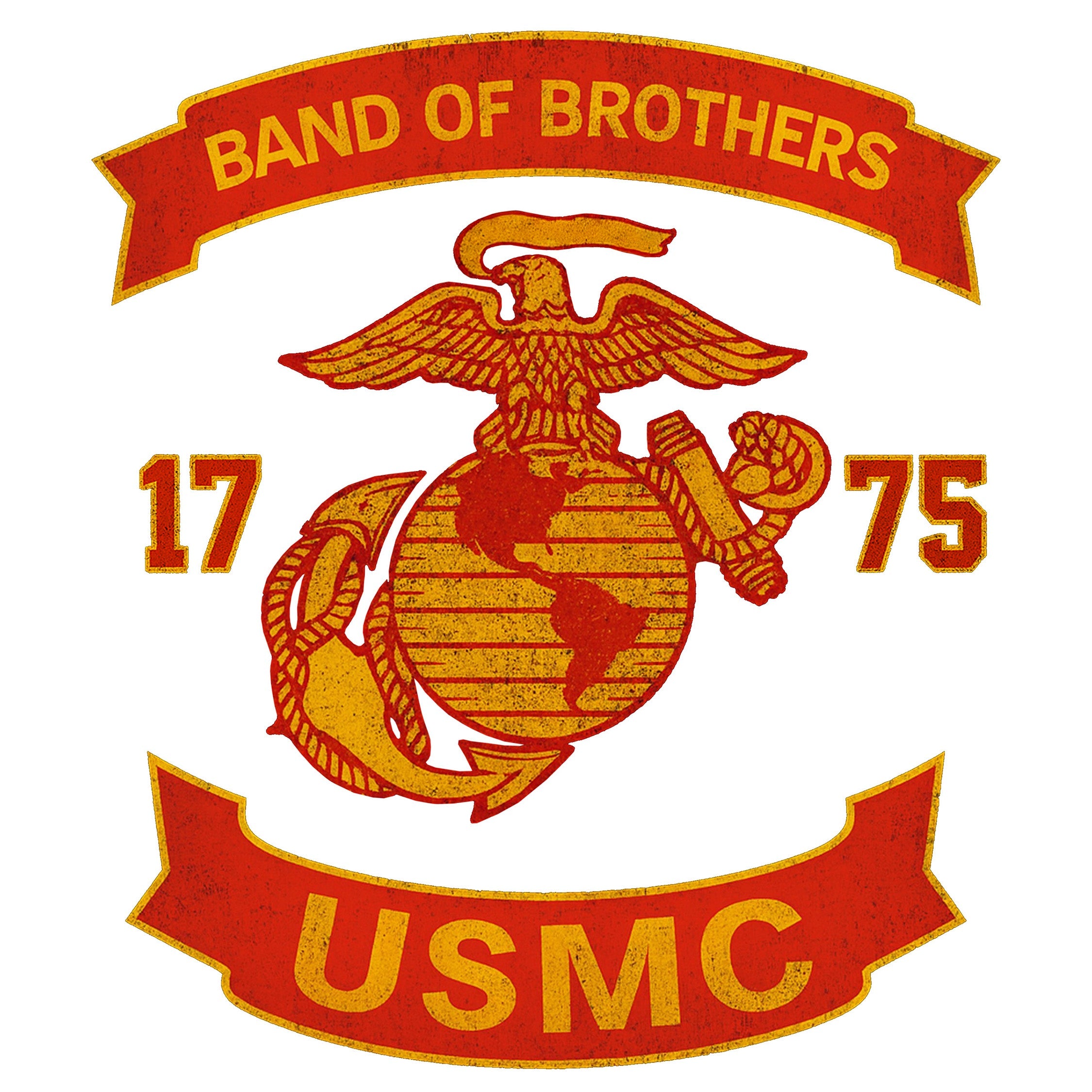  EGA and large motorcycle club–style back graphic reading ‘Band of Brothers,’ ‘1775,’ and ‘USMC. 