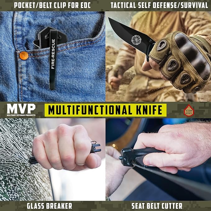 Firefighter - Black Folding Spring Assisted Tactical Knife