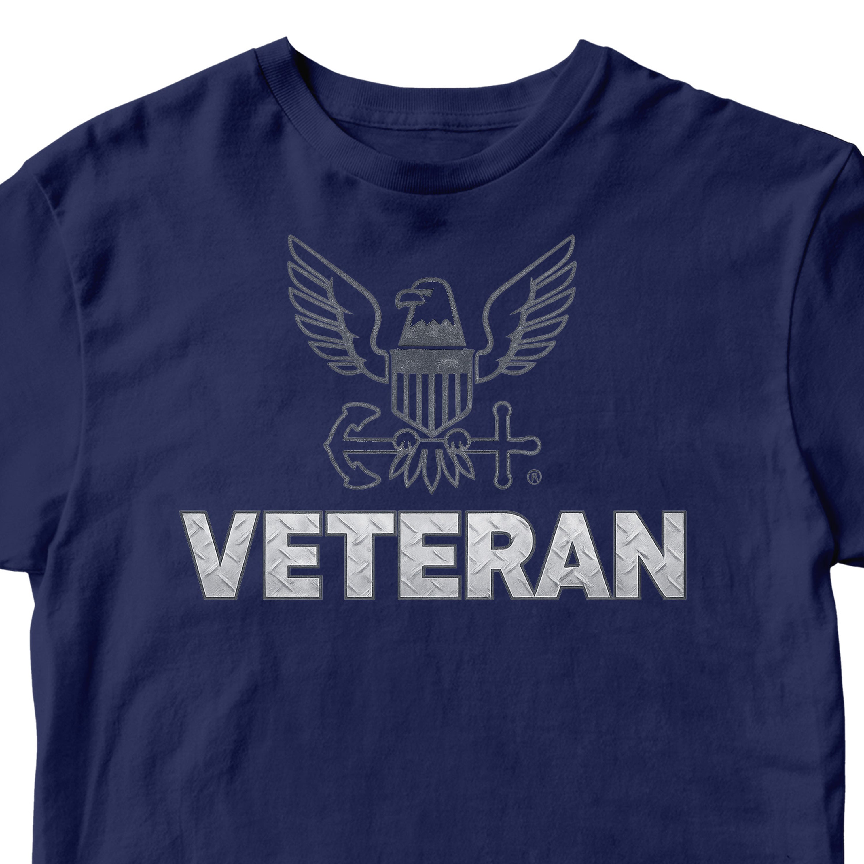 Navy U.S. Navy Veteran t-shirt featuring silver eagle crest and steel-style VETERAN text