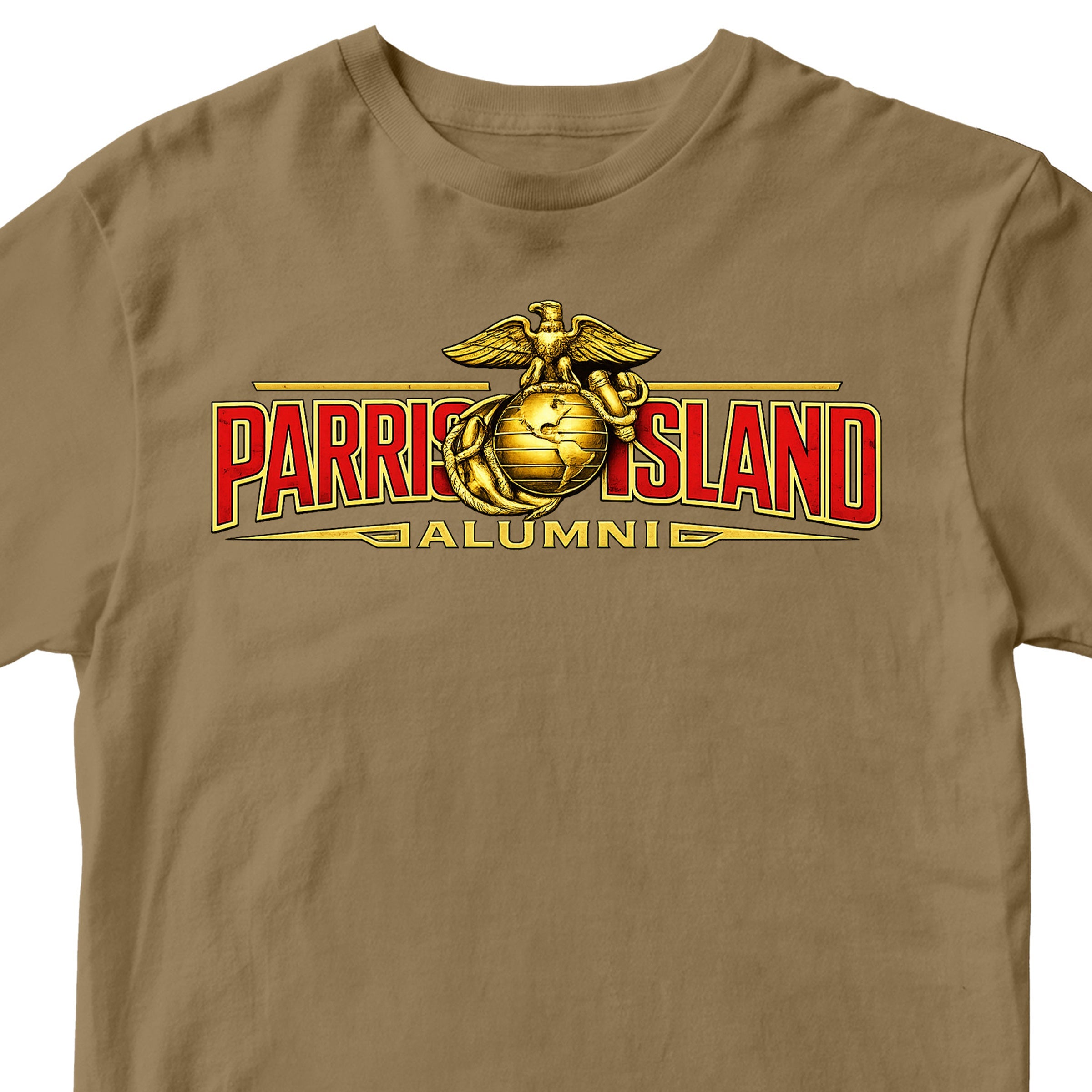 United States Marine Corps Parris Island alumni shirt featuring EGA emblem. Brown MCRD Parris Island Tee.