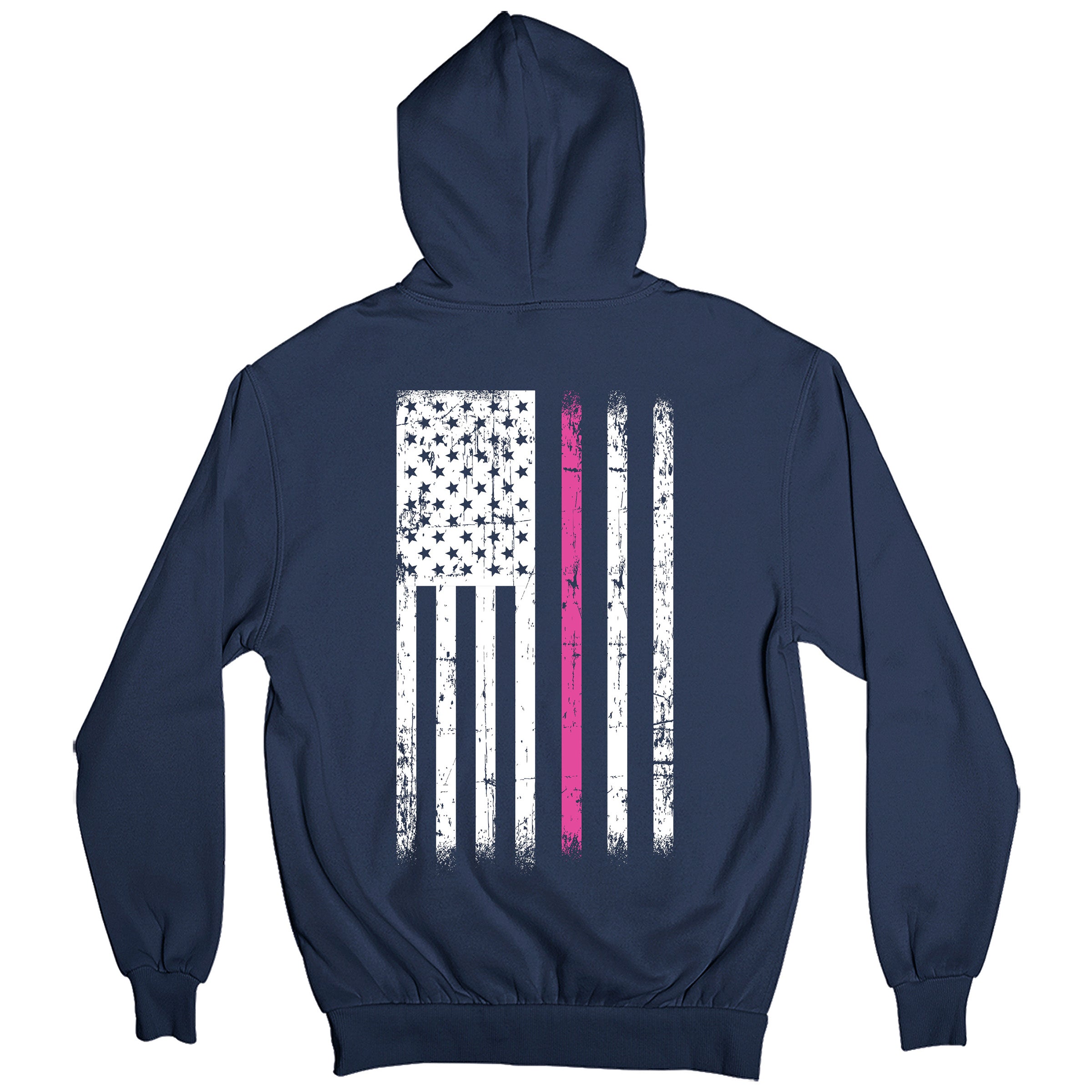 Navy Blue Cancer Awareness Hoodie. Patriotic Pink Cancer Flag Tee
