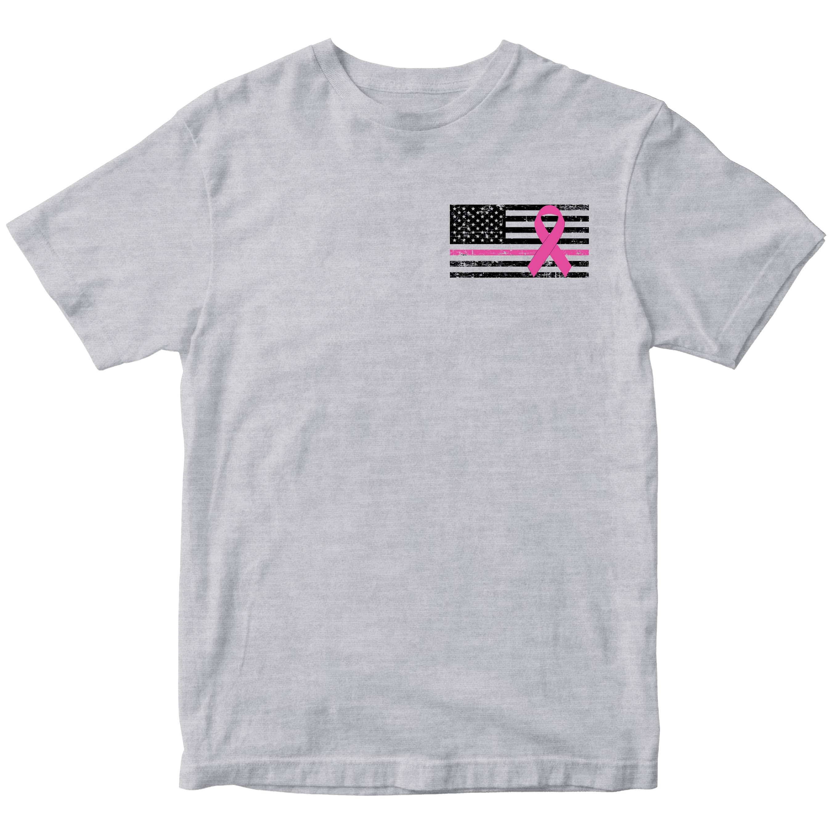 Grey Cancer Awareness T-Shirt. Patriotic Pink Cancer Flag Tee
