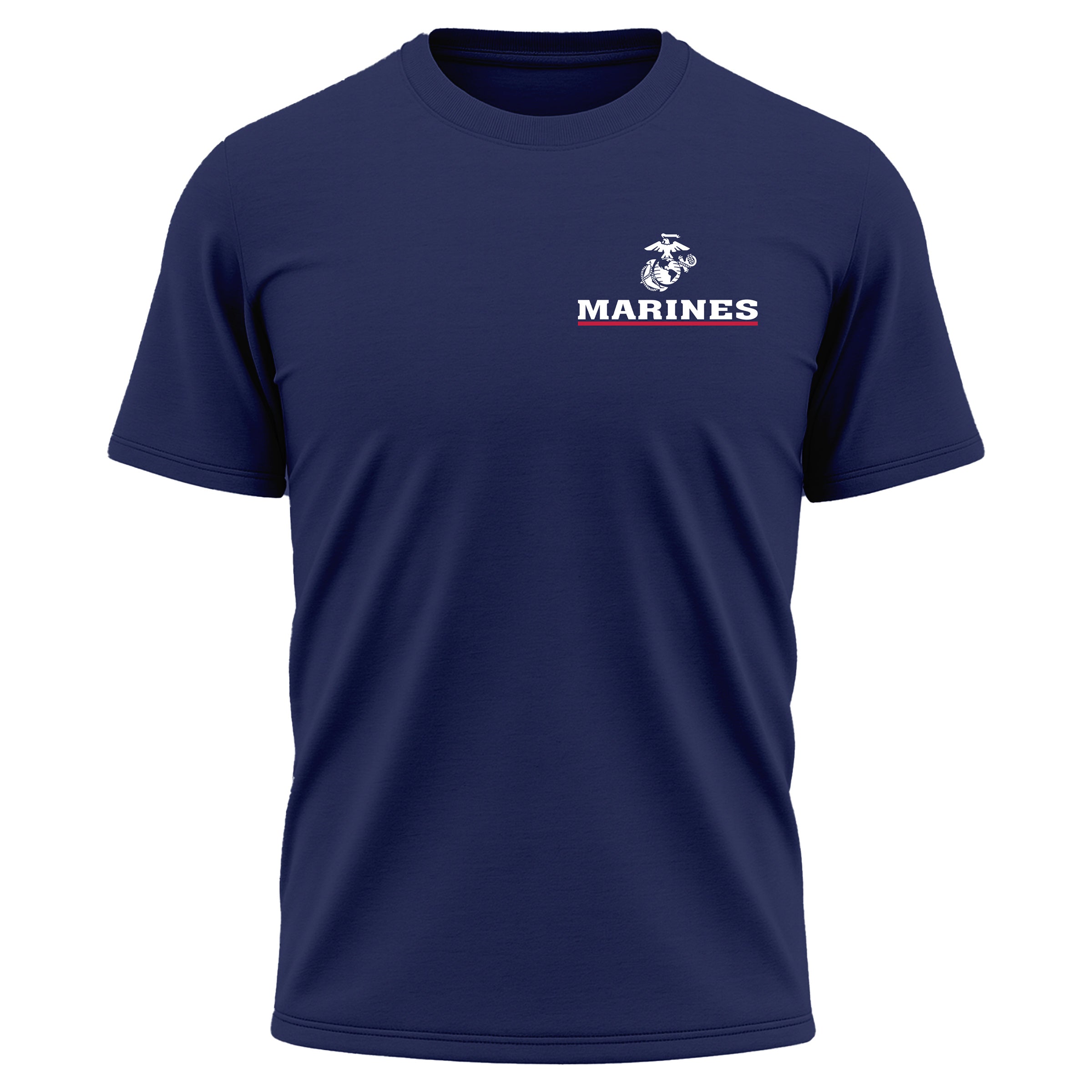 USMC Red Line performance T-shirt with Eagle Globe and Anchor and Marines chest graphic. Marine Corps Activewear