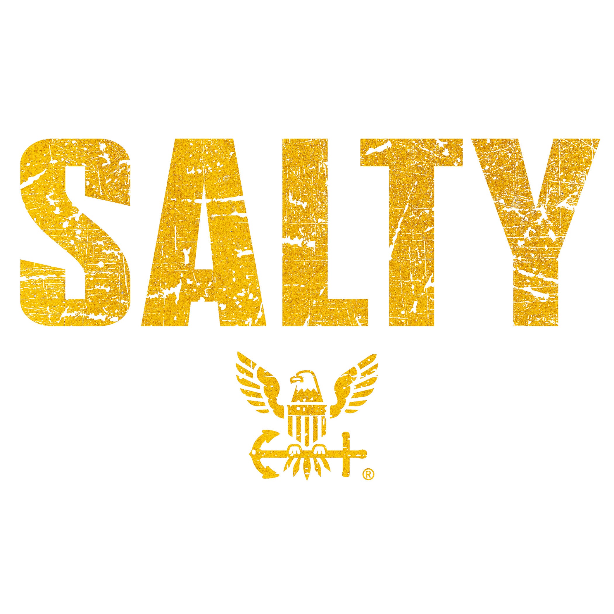 U.S. Navy distressed gold SALTY lettering and Navy eagle emblem