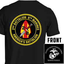 Load image into Gallery viewer, 2nd Bn 8th Marines USMC Unit T-Shirt, 2nd Bn 8th Marines logo, USMC gift ideas for men, Marine Corp gifts men or women 2nd Bn 8th Marines 2d Bn 8th Marines 
