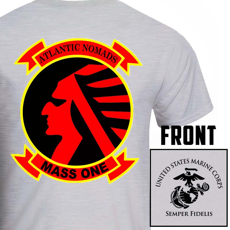 Marine Air Support Squadron-1 (MASS-1) USMC Unit T-Shirt, MASS-1 USMC Unit logo, USMC gift ideas for men, Marine Corp gifts men or women MASS-1 
