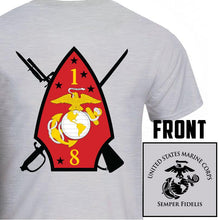 Load image into Gallery viewer, 1st Bn 8th Marines USMC Unit T-Shirt, 1st Bn 8th Marines logo, 1/8 USMC Unit Logo, USMC gift ideas for men, Marine Corp gifts men or women 1st Bn 8th Marines
