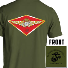 Load image into Gallery viewer, 3rd MAW USMC Unit T-Shirt, 3rd MAW, USMC unit gear, 3rd MAW logo, 3rd Marine Aircraft Wing logo, USMC gift ideas for men, Marine Corp gifts men or women od green pt shirt
