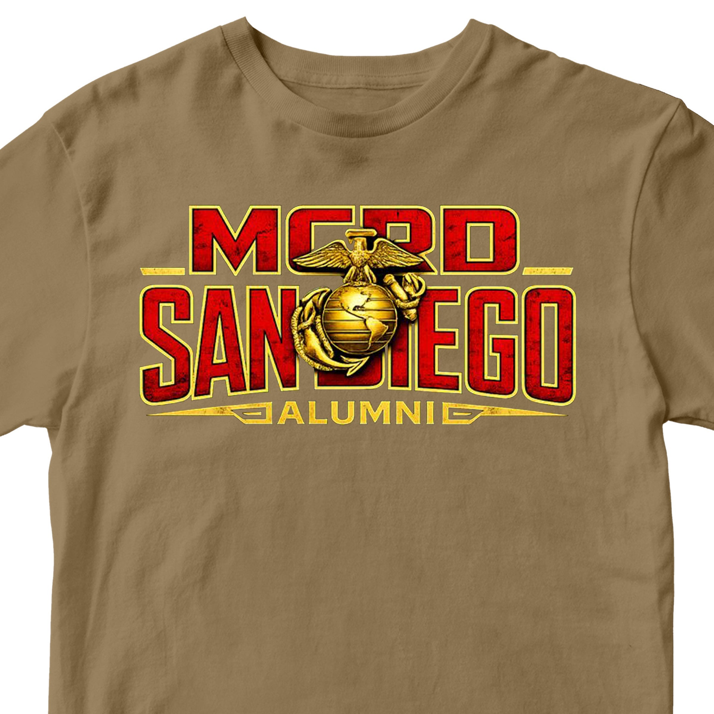 United States Marine Corps San Diego alumni shirt featuring EGA emblem. Brown MCRD San Diego Tee.