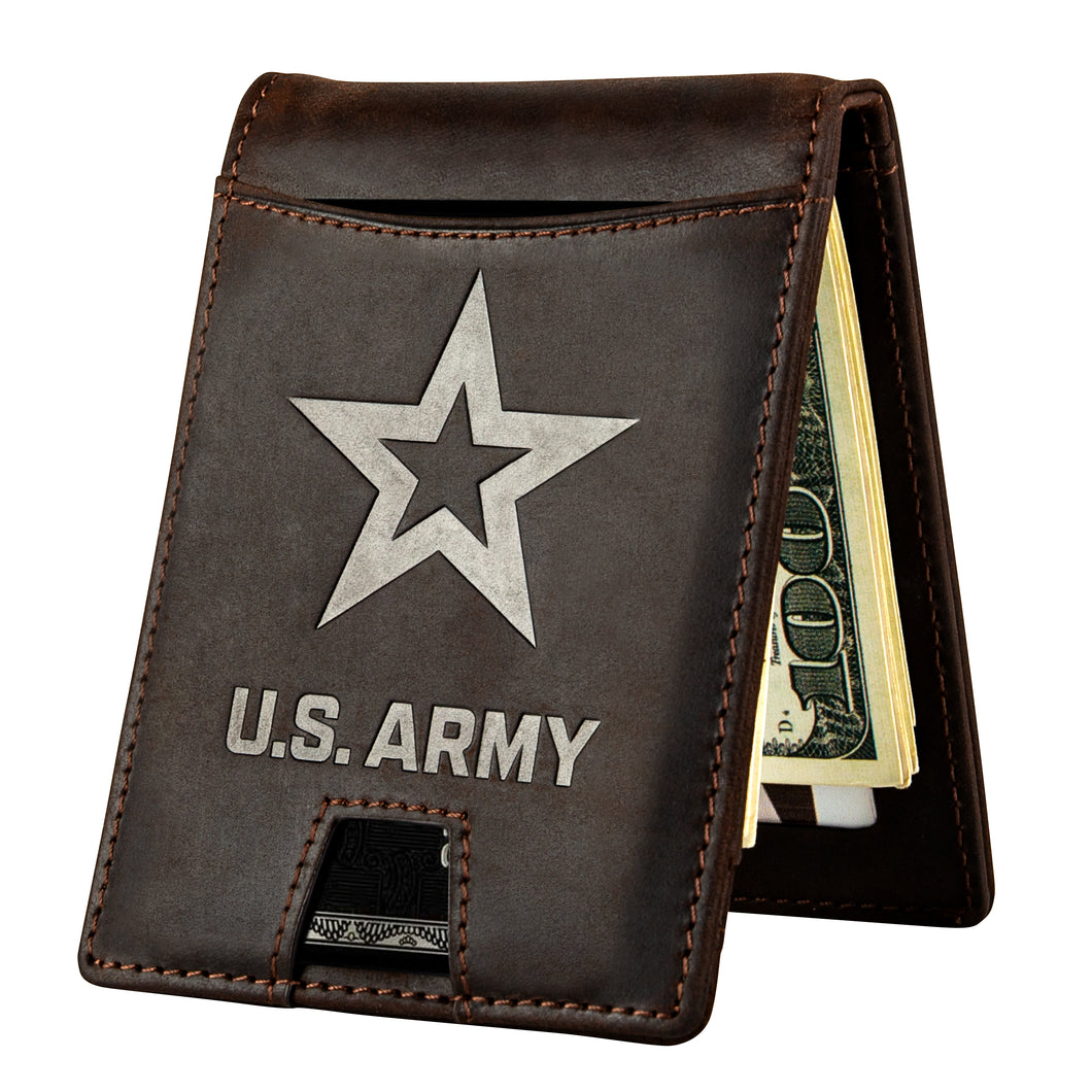 Army - Genuine Leather RFID Blocking Bi-Fold Wallet
