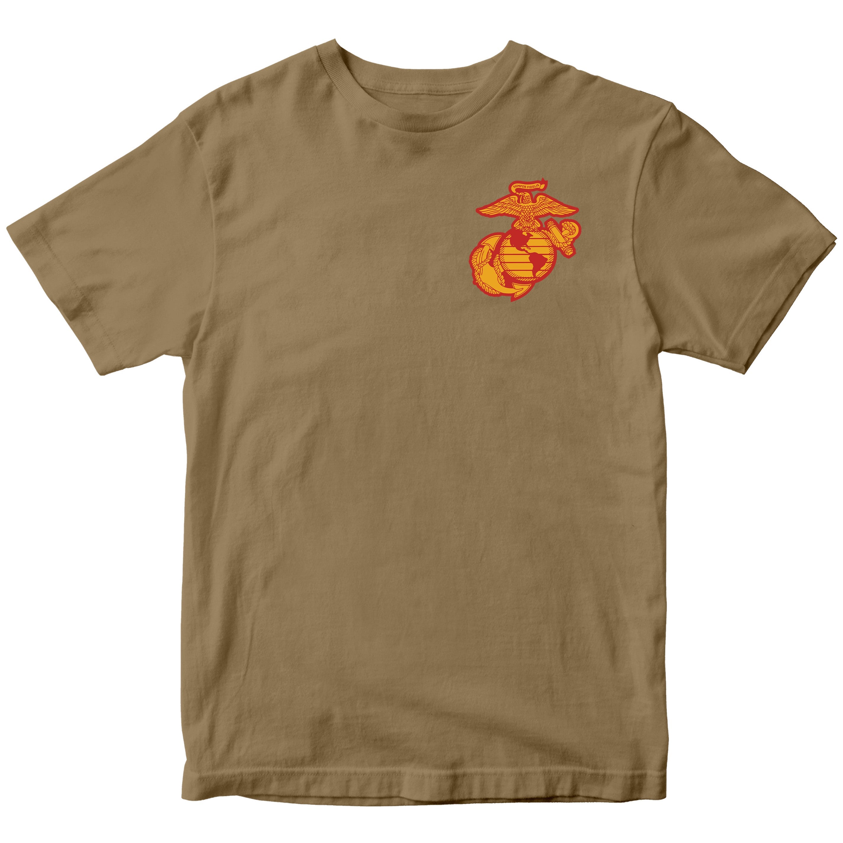 Brown USMC T-shirt with chest EGA. Marines Motorcycle Tee