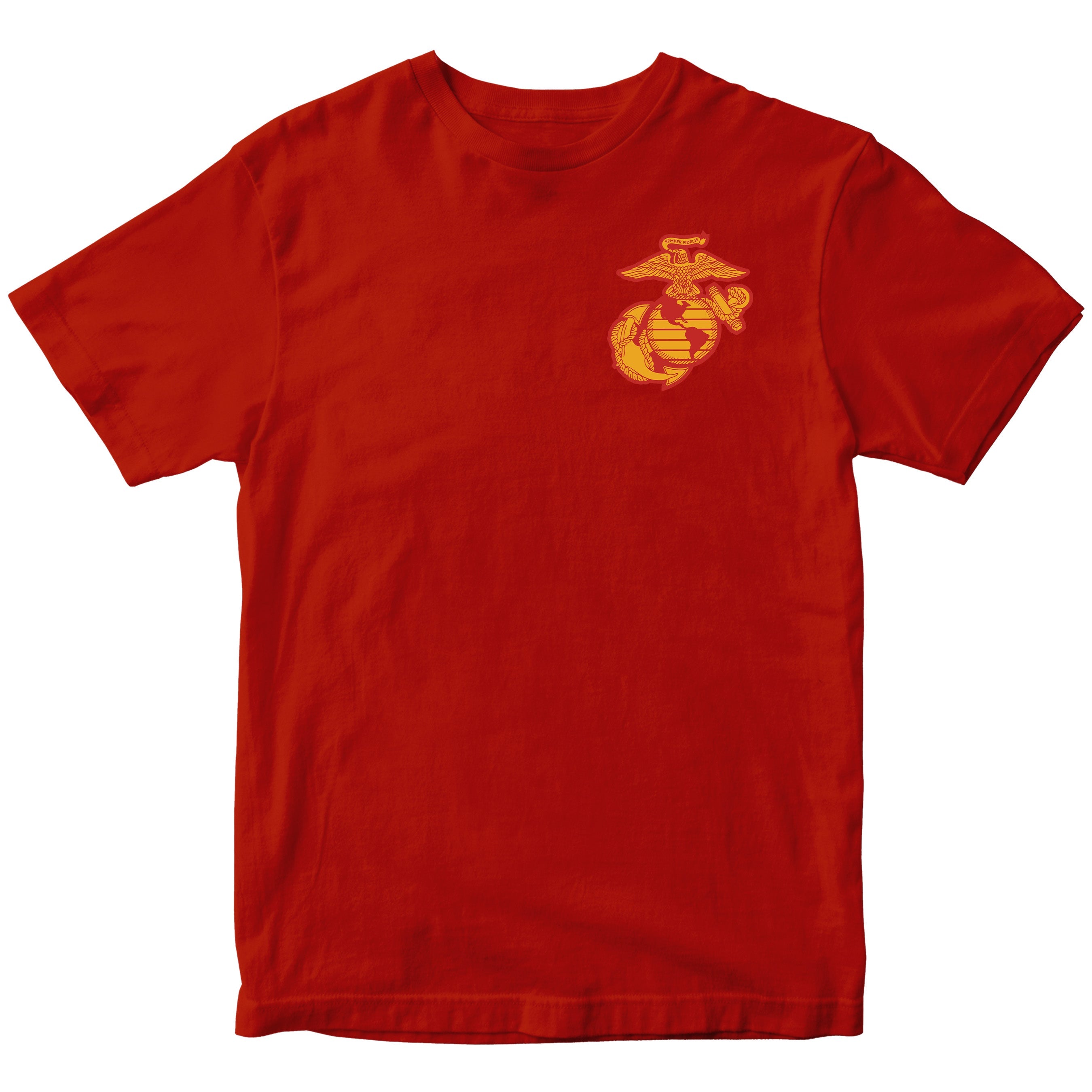 Red USMC T-shirt with chest EGA. Marines Motorcycle Tee