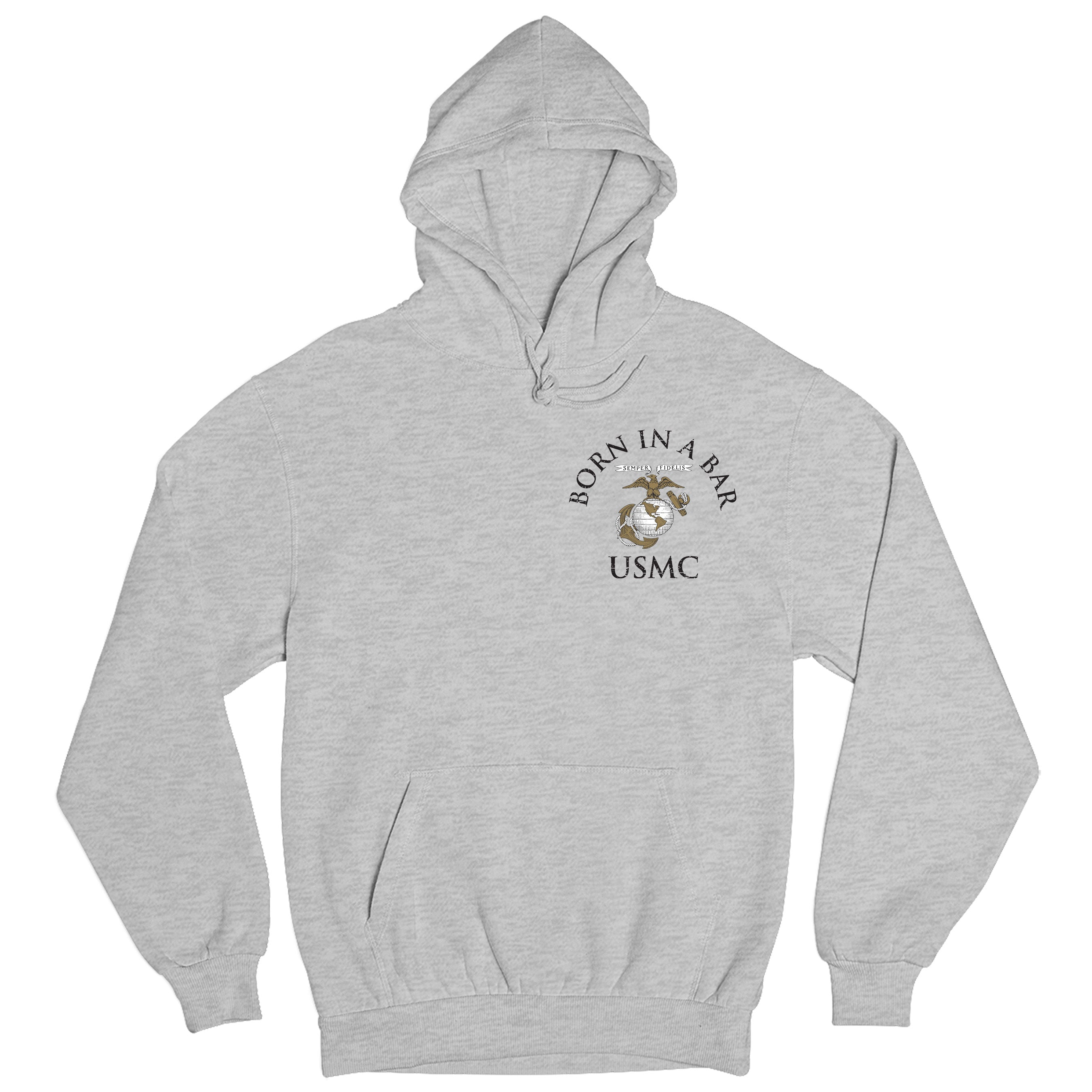 Grey Marines Tun Tavern Hoodie. USMC Tun Tavern Born in a bar EGA