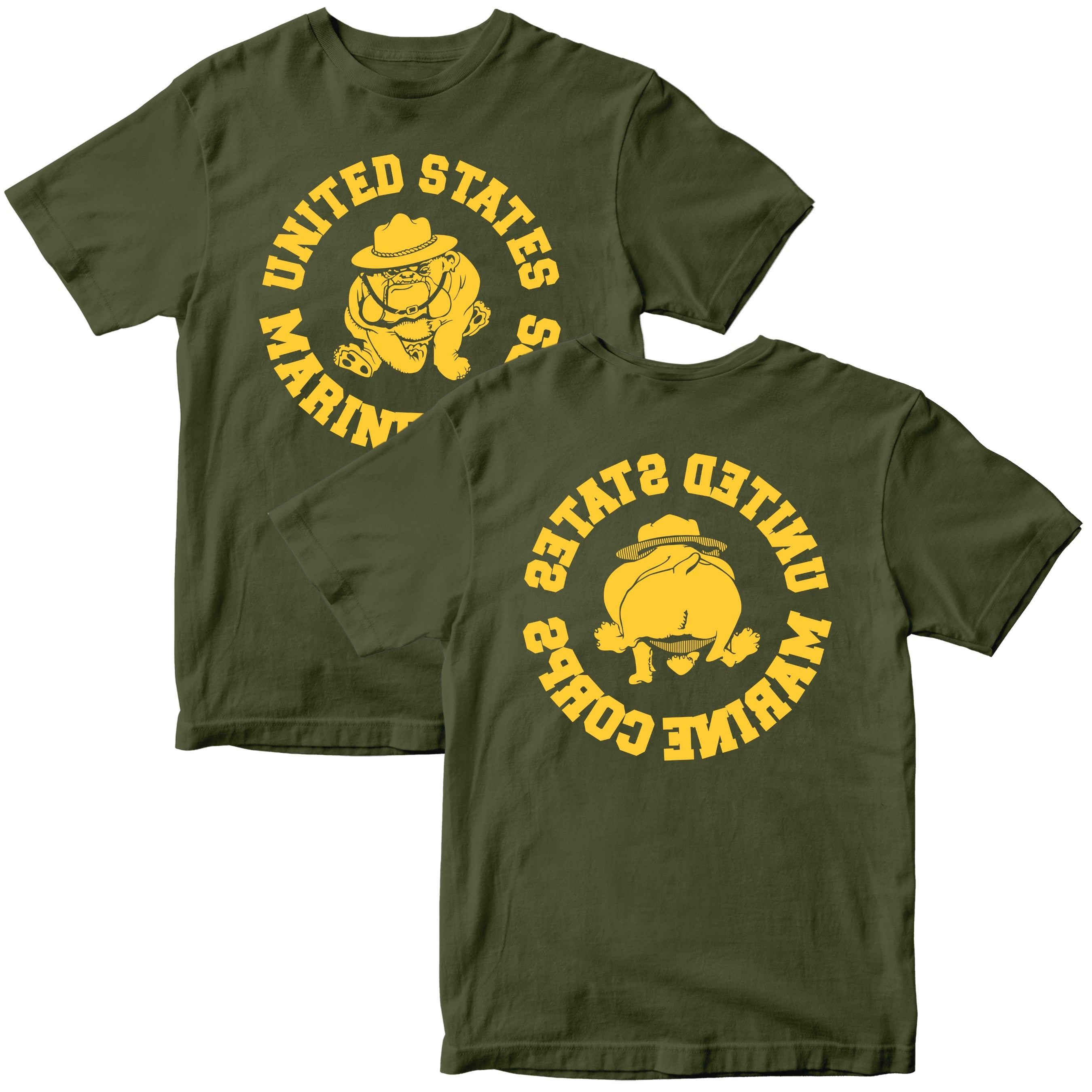 Marines Vintage Bulldog Green T-shirt. USMC Bulldog PT Tee