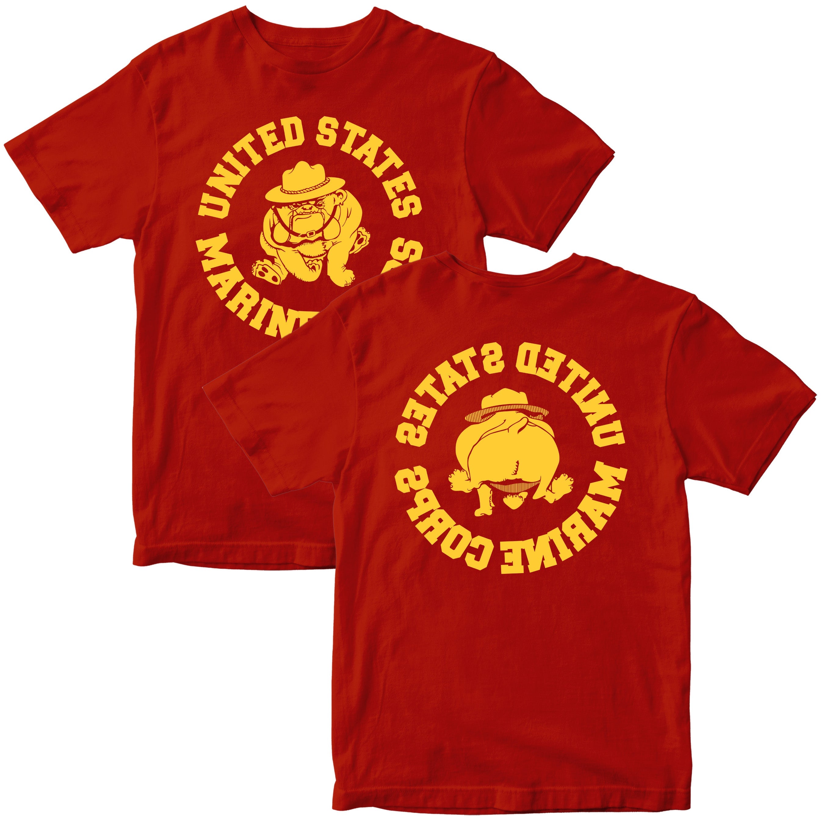 Marines Vintage Bulldog Red T-shirt. USMC Bulldog PT Tee