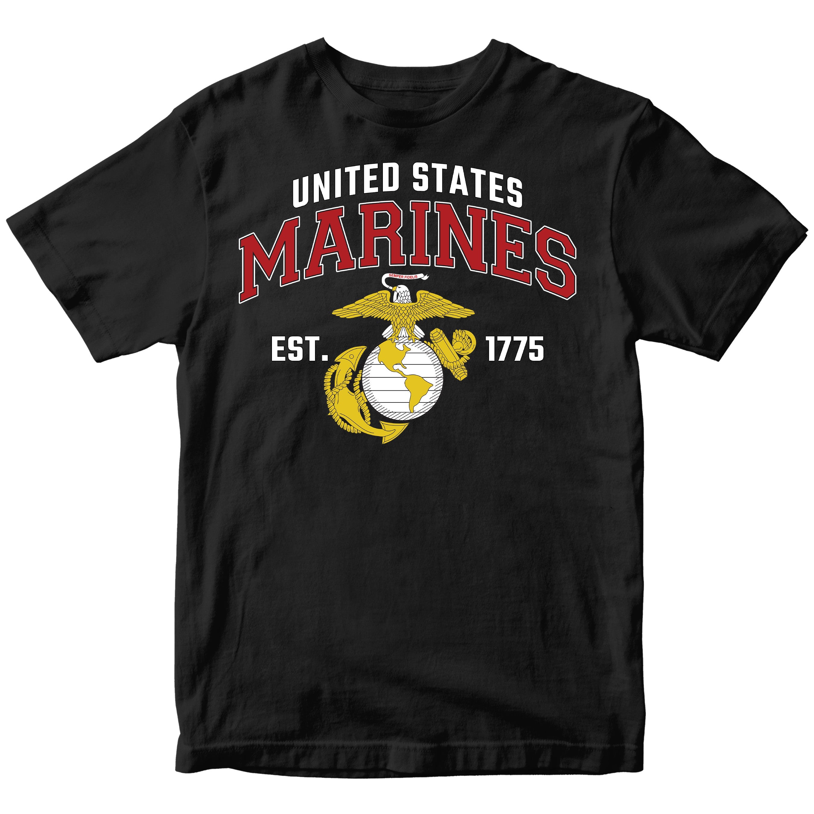 Black USMC t-shirt with 'United States Marines' text and EGA