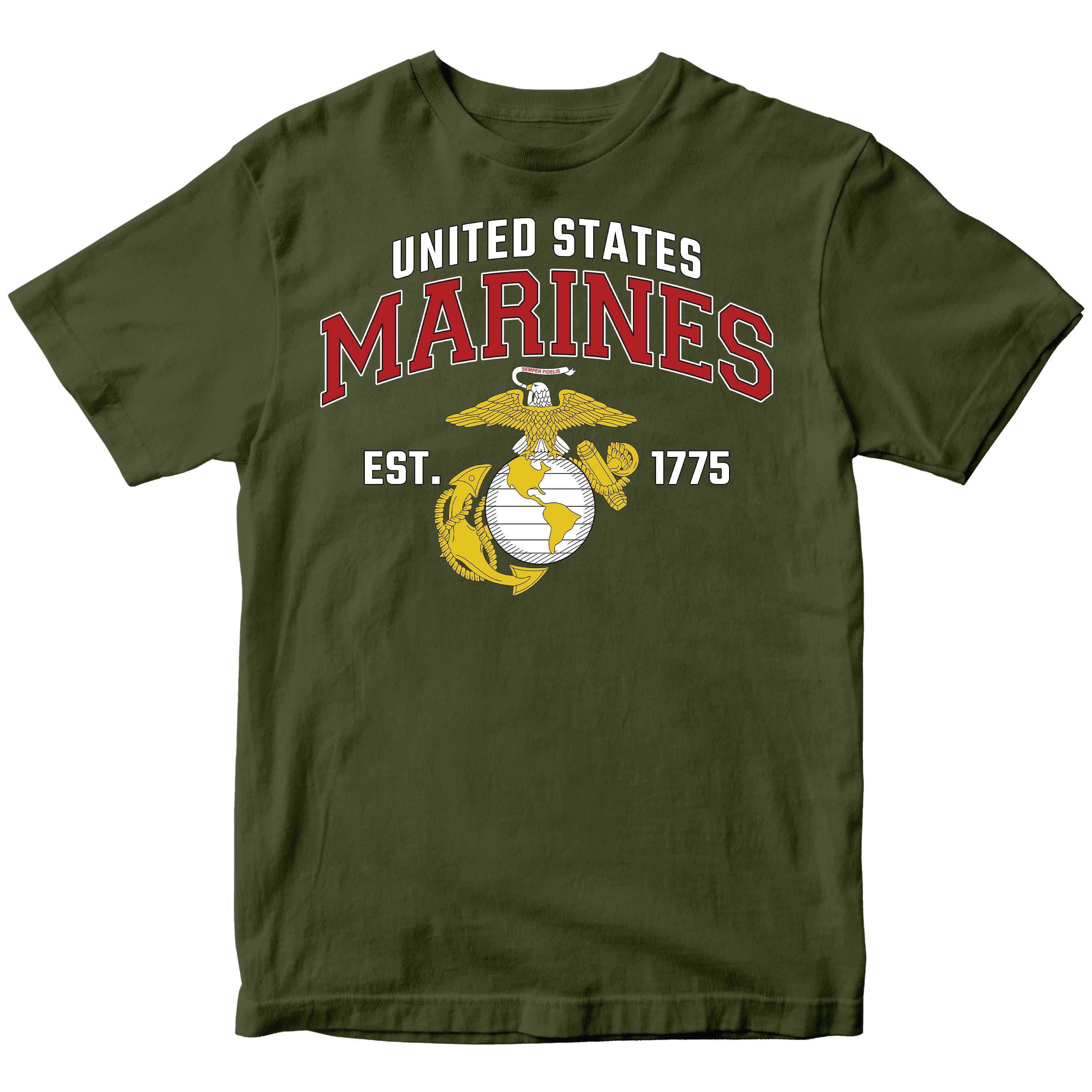 Green USMC t-shirt with 'United States Marines' text and EGA