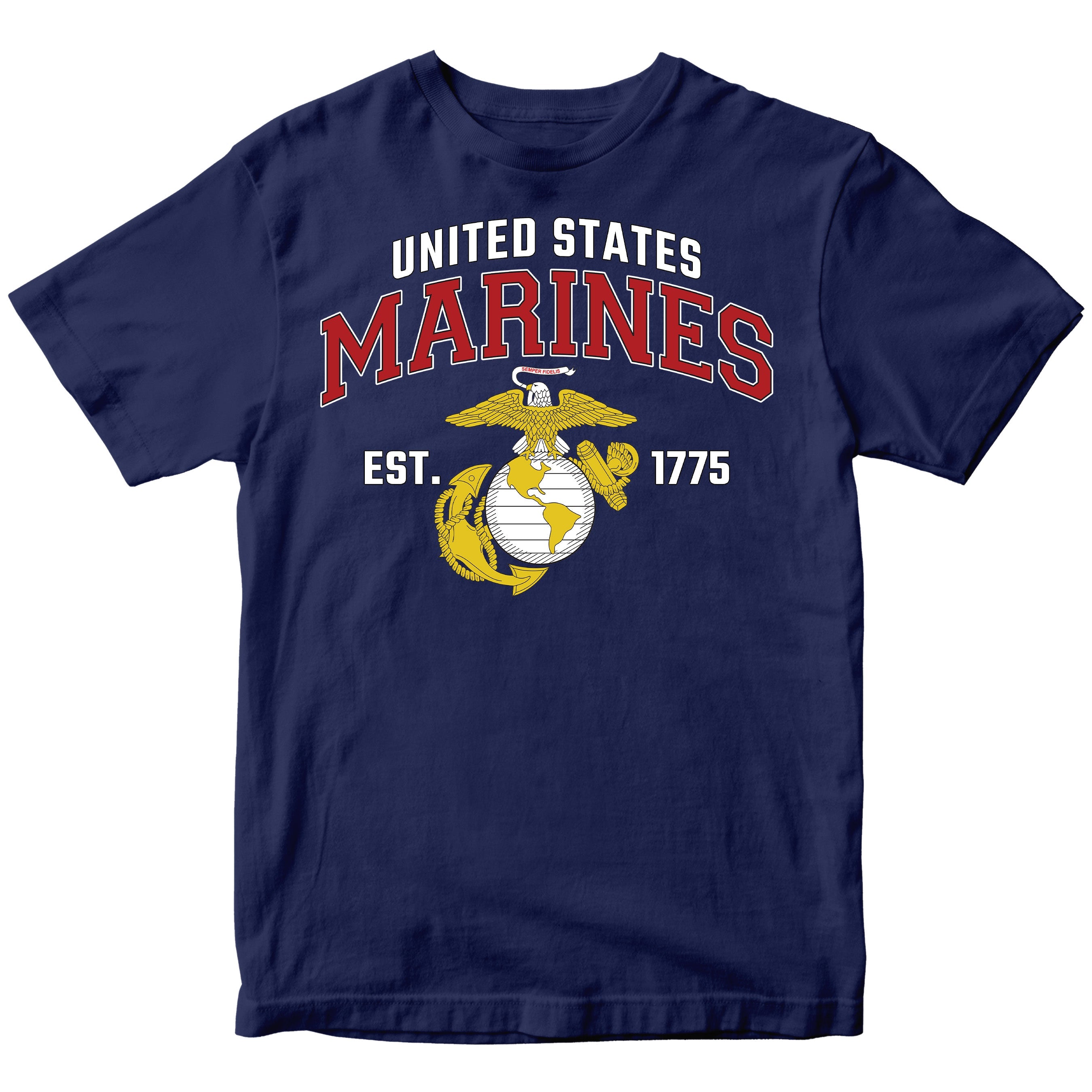 Navy Blue USMC t-shirt with 'United States Marines' text and EGA