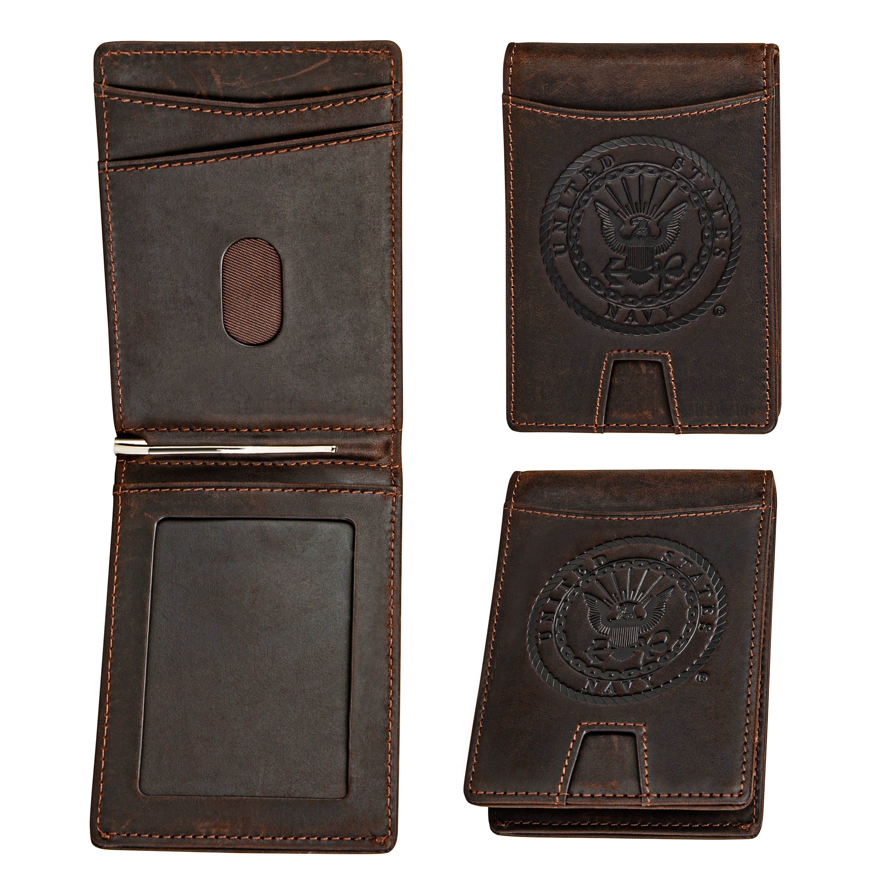 Navy Genuine Leather RFID Blocking Bi-Fold Wallet
