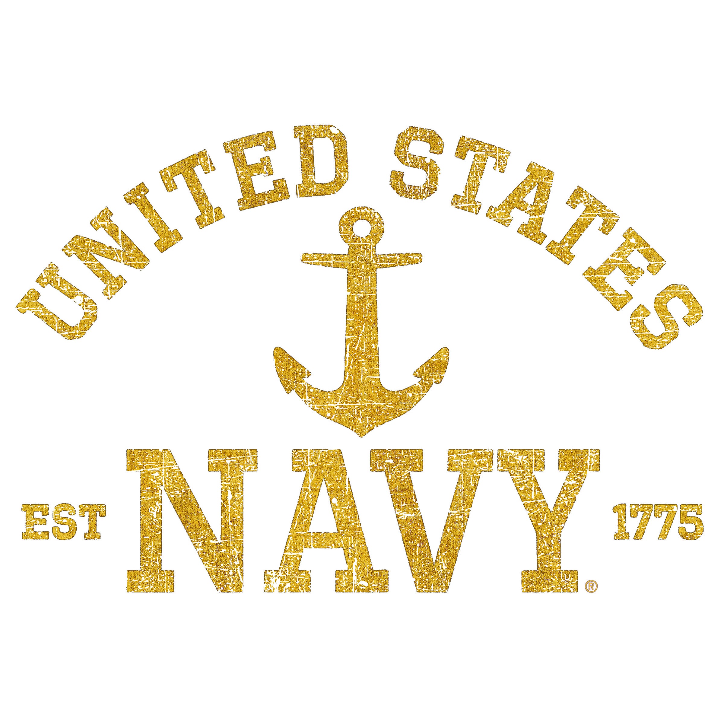 United States Navy EST. 1775 with distressed gold lettering and anchor design
