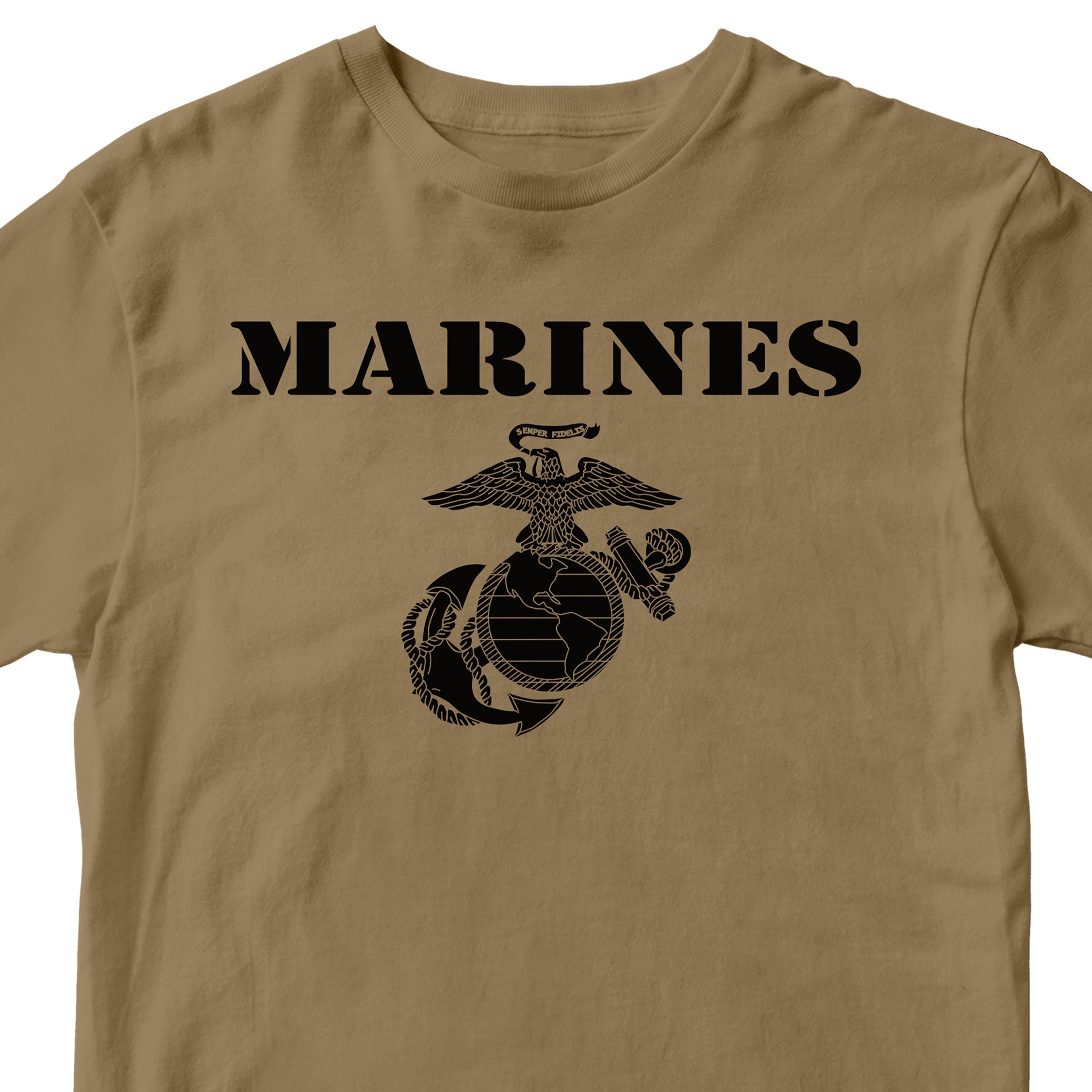 Vintage Marines EGA T-shirt with classic USMC Eagle Globe and Anchor. USMC brown Tee