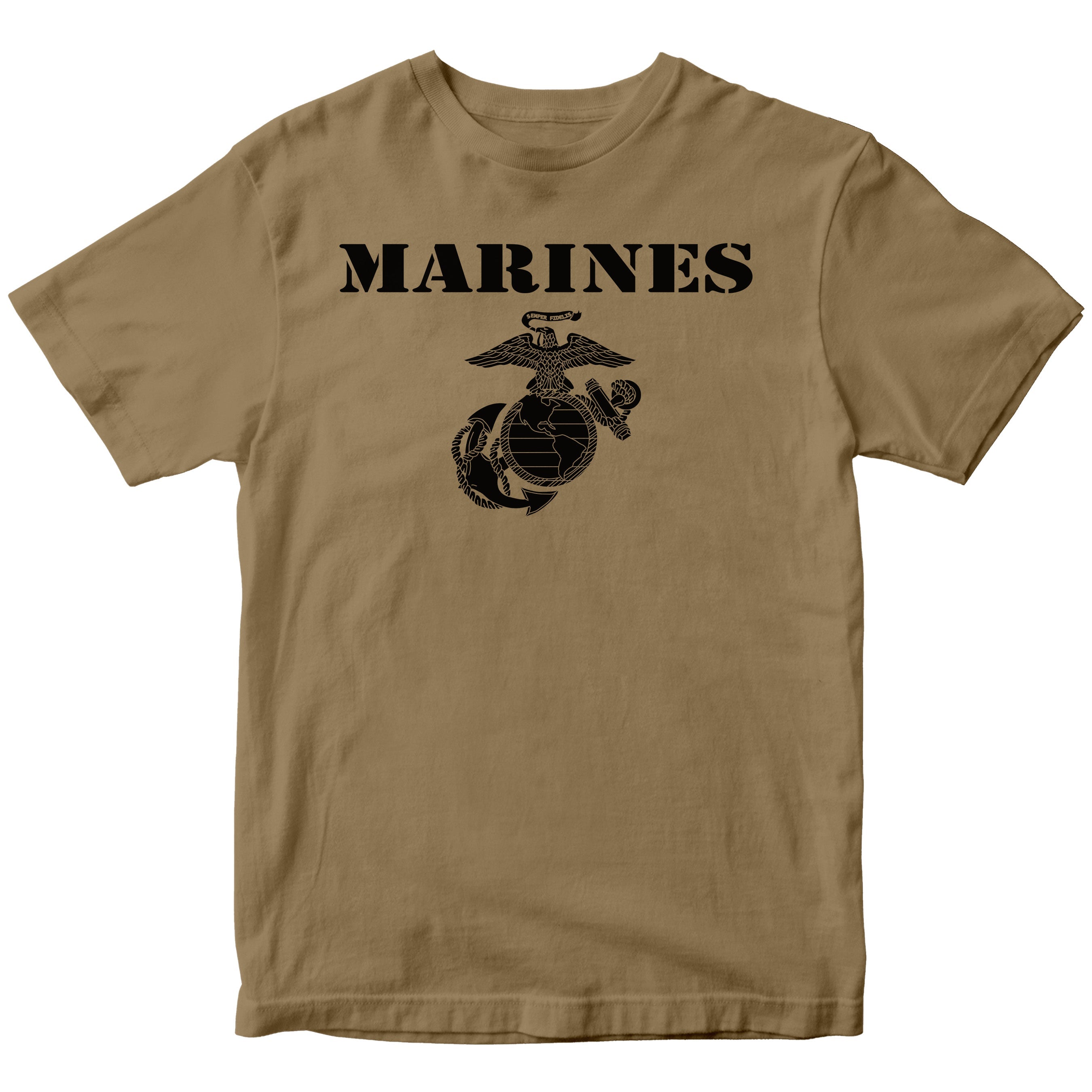 Vintage Marines EGA T-shirt with classic USMC Eagle Globe and Anchor. USMC brown Tee