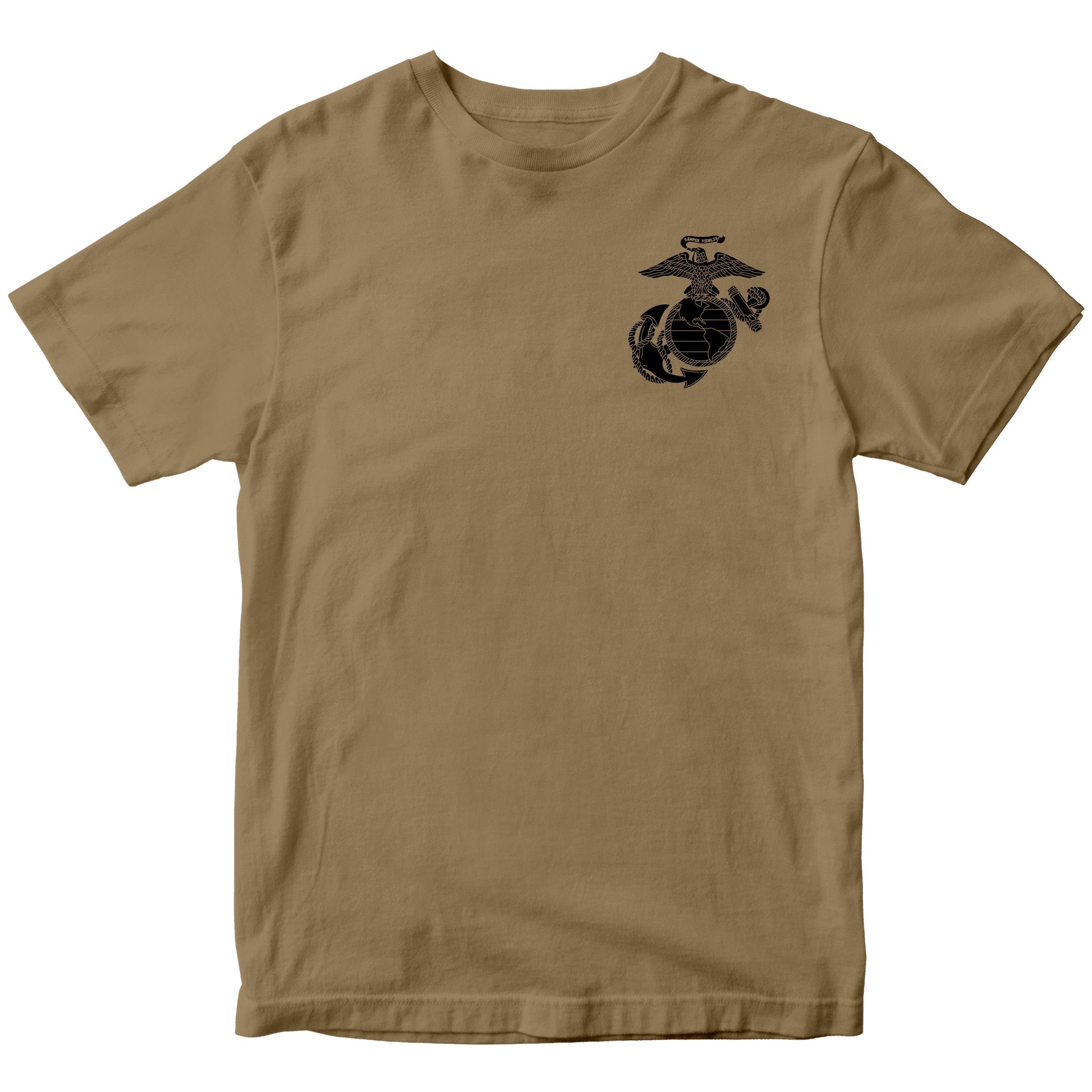 Marines vintage EGA chest seal T-shirt with Eagle Globe and Anchor cotton tee.  Brown USMC Tee