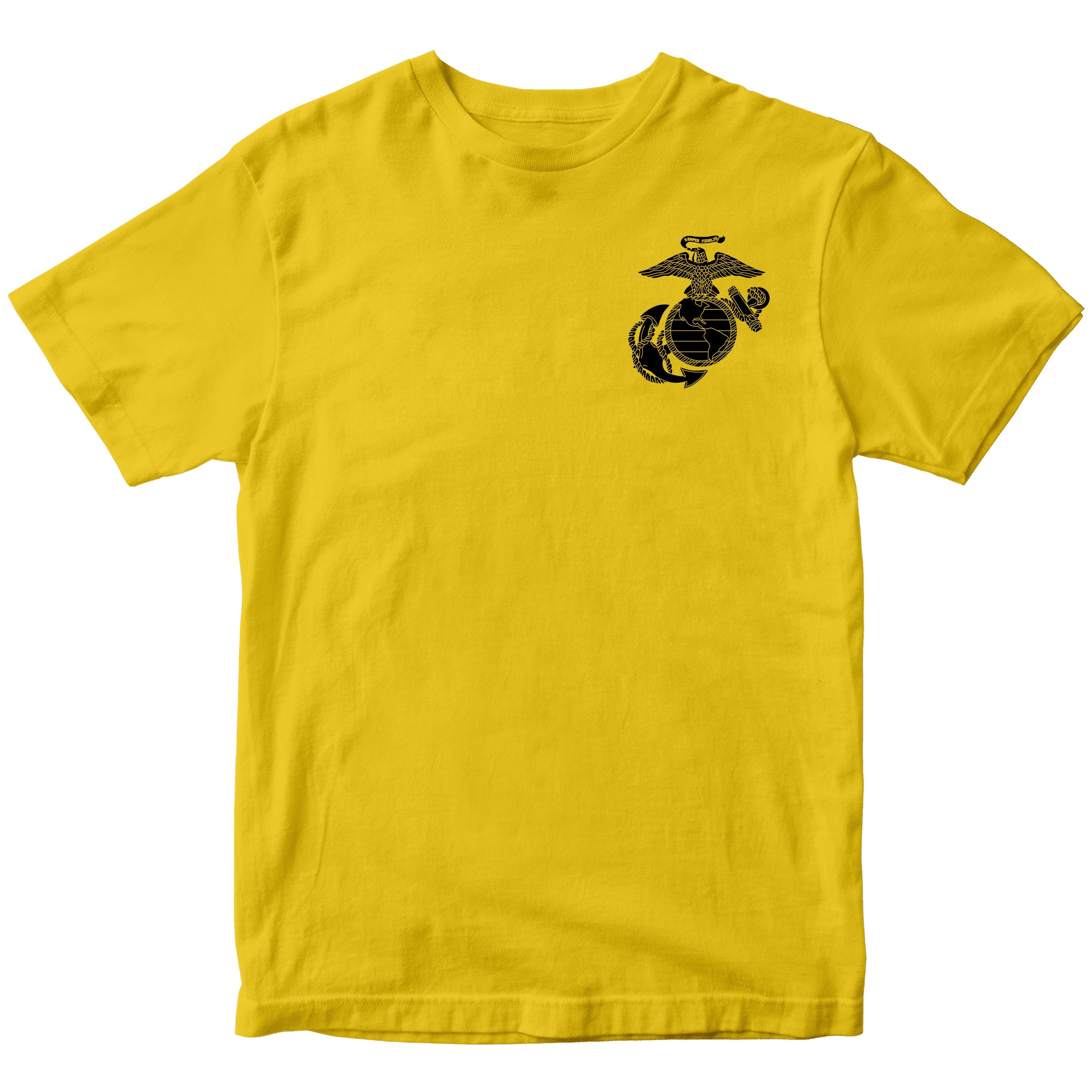 Marines vintage EGA chest seal T-shirt with Eagle Globe and Anchor cotton tee.  Gold USMC Tee