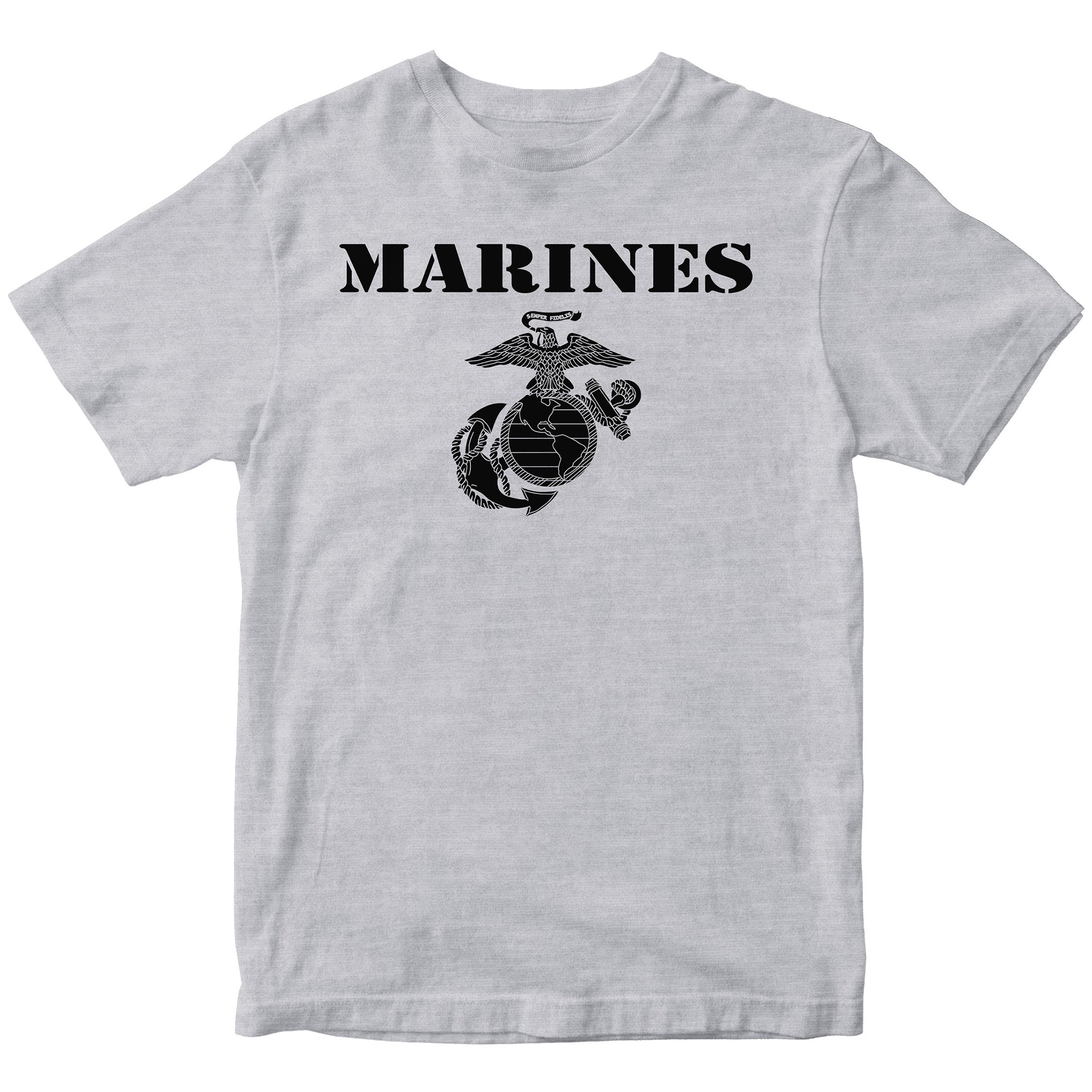 Vintage Marines EGA T-shirt with classic USMC Eagle Globe and Anchor. USMC gray Tee