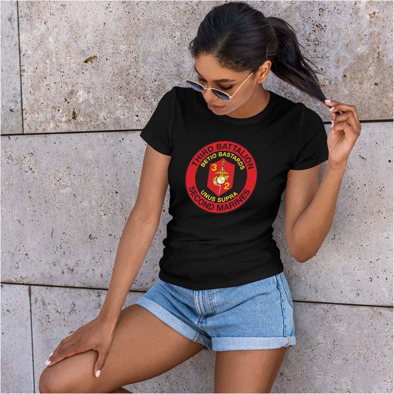 Third Battalion Second Marines USMC Unit ladie's T-Shirt,  3/2 USMC Unit logo, USMC gift ideas for women, Marine Corp gifts for women 3rd Battalion 2nd Marines