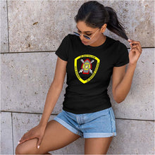 Load image into Gallery viewer, Second Battalion Tenth Marines USMC Unit ladie&#39;s T-Shirt, 2/10 USMC Unit logo, USMC gift ideas for women, Marine Corp gifts for women 2nd Battalion 10th Marines
