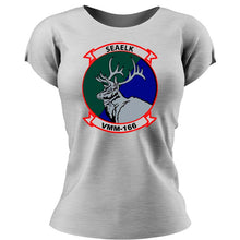 Load image into Gallery viewer, VMM-166 USMC Unit ladie&#39;s T-Shirt, VMM-166 logo, USMC gift ideas for women, Marine Corp gifts for women
