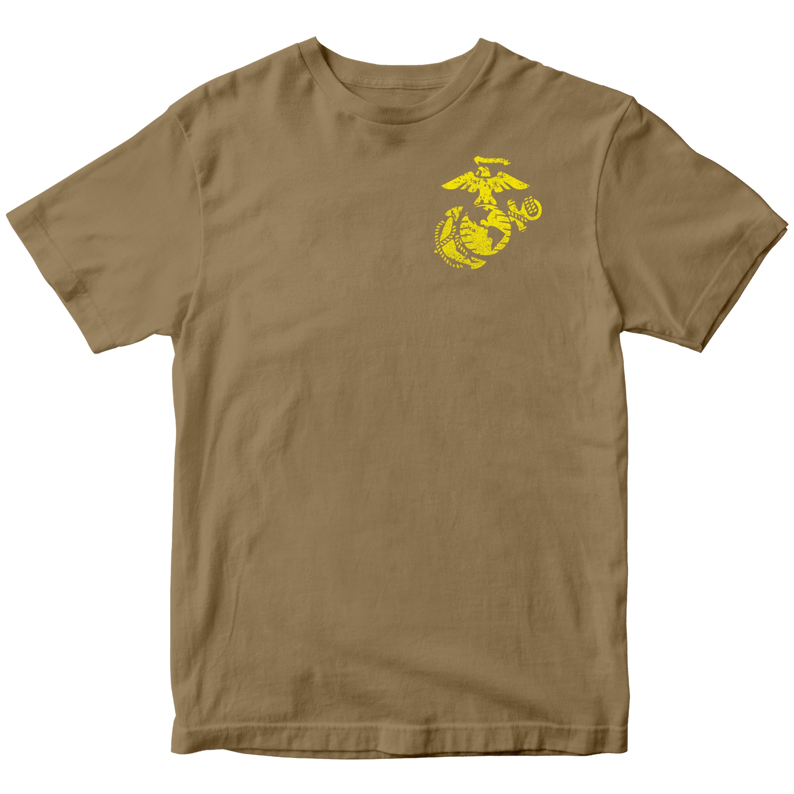 Brown USMC t-shirt with yellow EGA
