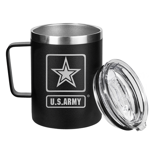 12 Oz Army Black Double Wall Vacuum Insulated Stainless Steel US Army Coffee Tumbler Travel Mug-Leakproof Lid