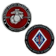 Load image into Gallery viewer, 1st CEB Unit Coin, 1st Combat Engineer Battalion Unit Coin, USMC 1st CEB, First Combat Engineer Battalion
