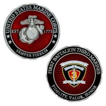Load image into Gallery viewer, USMC 1stBn 3rd Marines Unit Coin, 1stBn 3rd Marines Coin, First Battalion Third Marines Unit Coin, 1st Battalion 3rd Marines
