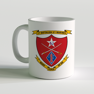 1st Battalion 5th Marines, USMC White Coffee Mug, make peace or die, 1/5