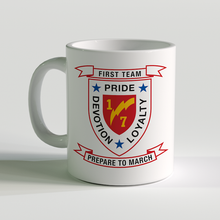 Load image into Gallery viewer, 1st Battalion 7th Marines, USMC White Coffee Mug, Pride devotion loyalty, 1/7
