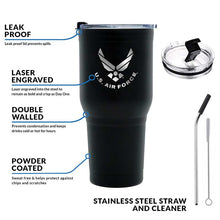 Load image into Gallery viewer, 30 oz Air Force Black Double Wall Vacuum Insulated Stainless Steel Air Force Tumbler
