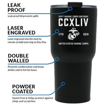 Load image into Gallery viewer, USMC Black Double Wall Vacuum Insulated Stainless Steel 2019 Marine Corps Birthday Tumbler
