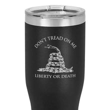 Load image into Gallery viewer, Gadsden Flag 20 oz Black Double Wall Vacuum Insulated Stainless Steel Gadsden flag Tumbler Travel Mug
