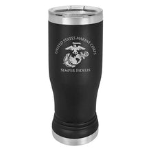 Load image into Gallery viewer, 20 oz USMC Black Double Wall Vacuum Insulated Stainless Steel USMC Tumbler Travel Mug, USMC Travel Mug, USMC Cup
