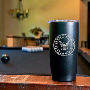20 oz US Navy Double Wall Vacuum Insulated Stainless Steel Tumbler Travel Mug - USN Sailor Gift