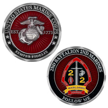 Load image into Gallery viewer, 2nd Battalion 2nd Marines Unit Coin, USMC 2/2 Unit Coin, Second Battalion Second Marines Unit Coin, 2ndBn 2nd Marines Coin
