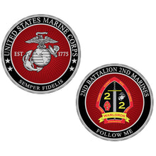 Load image into Gallery viewer, 2nd Battalion 2nd Marines Unit Coin, USMC 2/2 Unit Coin, Second Battalion Second Marines Unit Coin, 2ndBn 2nd Marines Coin
