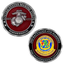 Load image into Gallery viewer, 2ndBn 4th Marines Unit Coin, Second Battalion Fourth Marines Unit Coin, 2nd Battalion 4th Marines Unit Coin, USMC 2/4 Unit Coin
